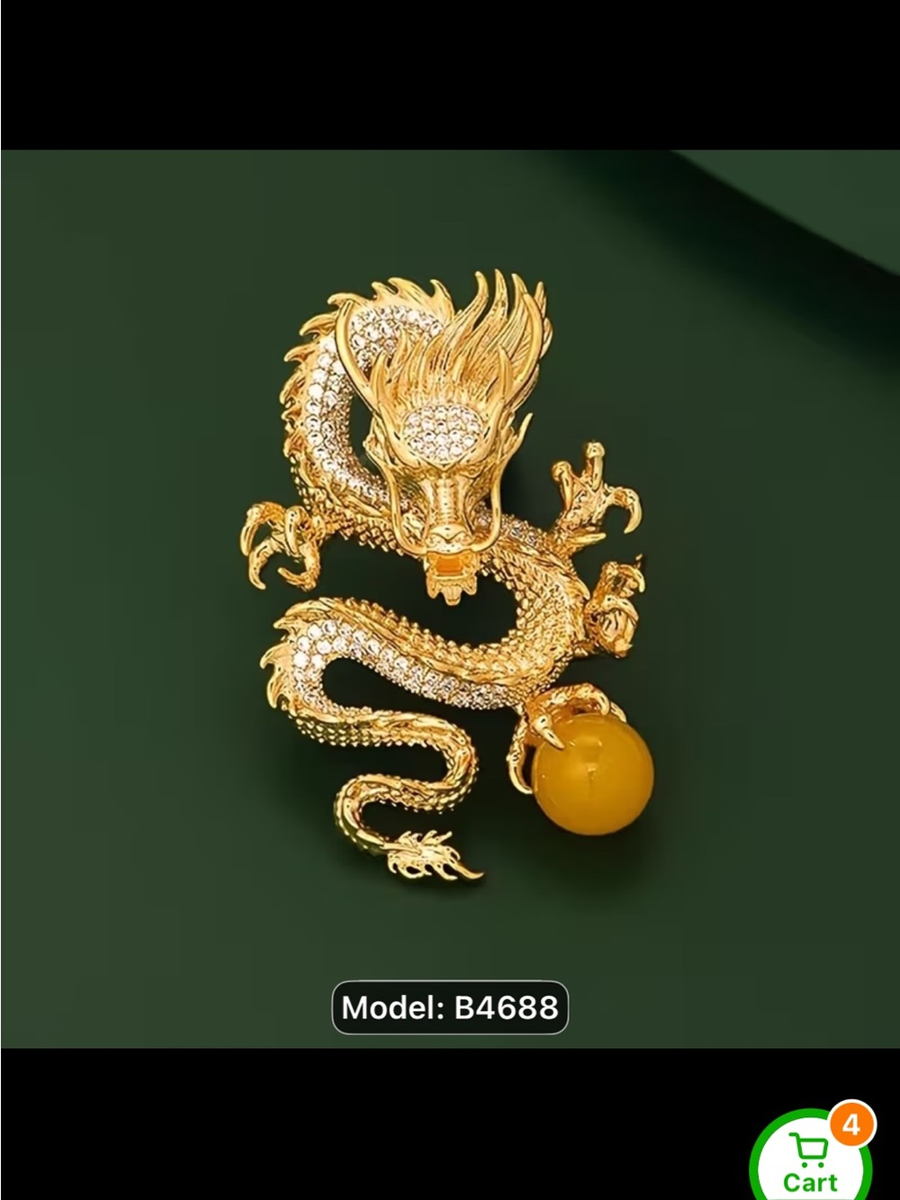 Golden Dragon Brooch with Yellow Orb - Elegant Women's Jewelry